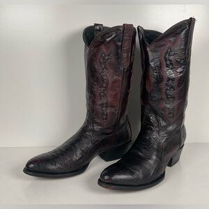 Vintage Longhorn Ostrich Leg Cowboy Boots | Exotic | Black Cherry | Men’s 13 D